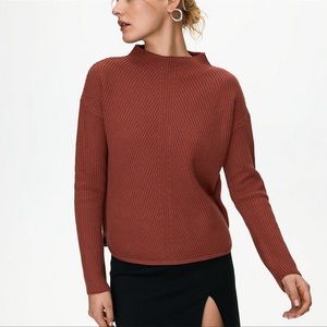 Aritzia Rust Ribbed Cowl-Neck Sweater